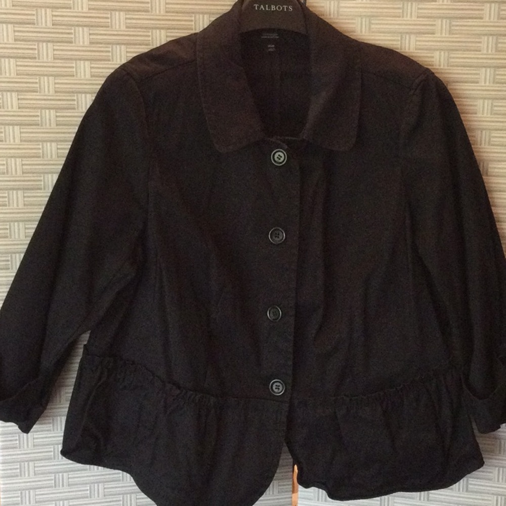 Black Talbots blazer with 3/4 length sleeves.